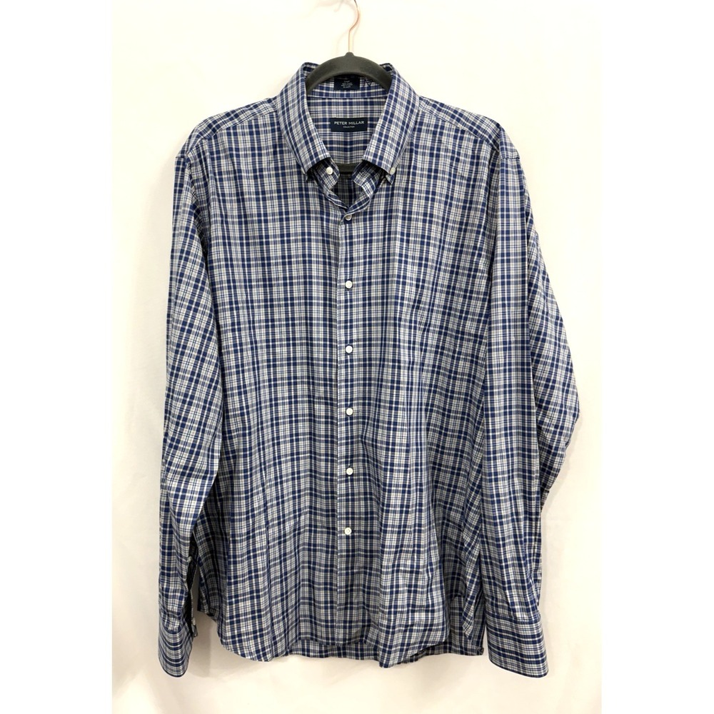 Peter Millar Collection Blue Plaid Long Sleeve Button Front Shirt Mens Size L - Picture 2 of 11